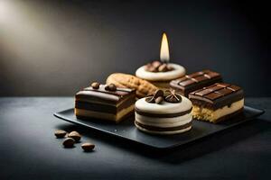 en tallrik med choklad och småkakor på Det. ai-genererad foto
