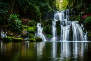de vattenfall i de djungel. ai-genererad foto
