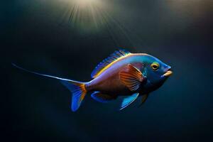 en färgrik fisk i de mörk med ljus lysande på Det. ai-genererad foto