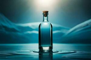en flaska av blå flytande Sammanträde på de vatten. ai-genererad foto