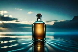 en flaska av whisky på de vatten. ai-genererad foto