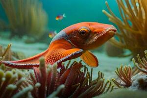en fisk i de hav med ett anemon. ai-genererad foto
