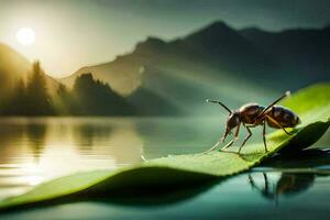 Foto tapet de Sol, vatten, berg, blad, insekt, de myra, de myra,. ai-genererad