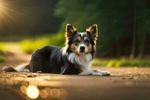 en hund om på de jord i de Sol. ai-genererad foto