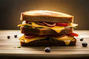 en smörgås med ost, tomater och paprika. ai-genererad foto