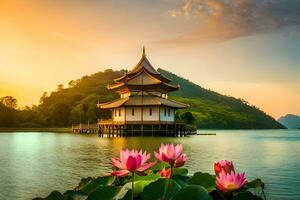 de lotus blomma är en symbol av fred och harmoni. ai-genererad foto