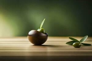 oliver i en trä- skål. ai-genererad foto
