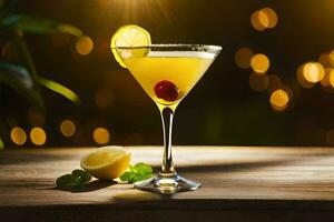 en cocktail med citron- och en körsbär på de fälg. ai-genererad foto