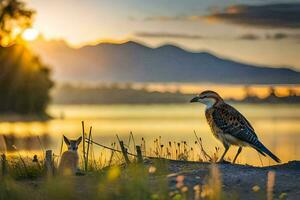 de fågel och de räv. ai-genererad foto