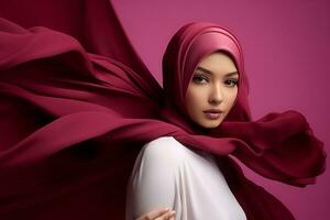 porträtt av skön asiatisk muslim kvinna i hijab ai genererad foto