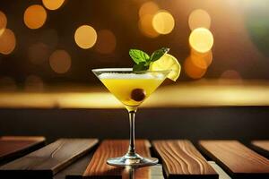 en cocktail med en citron- skiva på topp. ai-genererad foto