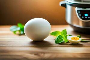 på vilket sätt till laga mat ett ägg i ett omedelbar pott. ai-genererad foto