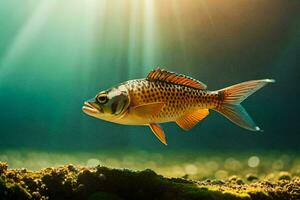 en fisk simning i de vatten med solljus lysande. ai-genererad foto