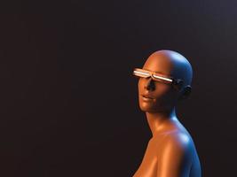 porträtt av en karaktär med futuristiska glasögon