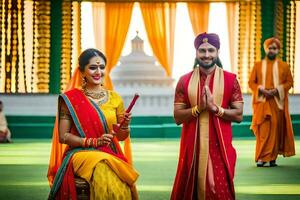 de bröllop av en ung par i Indien. ai-genererad foto