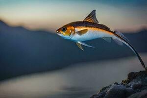 en fisk är flygande över de vatten. ai-genererad foto