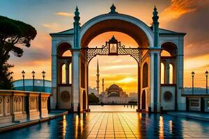 solnedgång över de istanbul moskén. ai-genererad foto