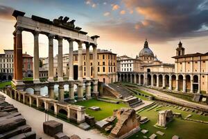 de roman forum i rom, Italien. ai-genererad foto