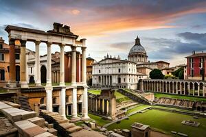 de roman forum och de kupol av de domus. ai-genererad foto