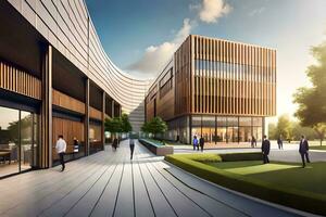 de ny byggnad kommer vara belägen på de hörn av de campus. ai-genererad foto