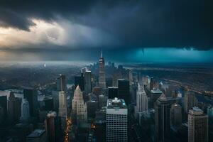 en storm är sett över ny york stad. ai-genererad foto