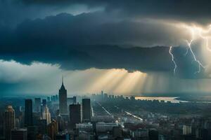 en stormig dag i ny york stad. ai-genererad foto