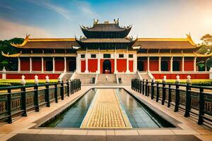 de kinesisk palats i taiwan på soluppgång. ai-genererad foto