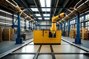 en stor industriell robot i en lager. ai-genererad foto