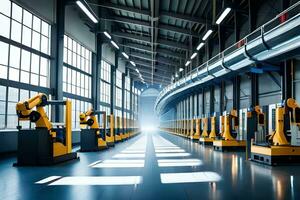 industriell robotar i en fabrik. ai-genererad foto