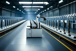 en stor industriell lager med många maskiner. ai-genererad foto