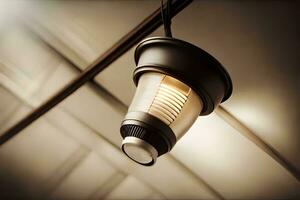 en ljus fixtur hängande från en tak. ai-genererad foto