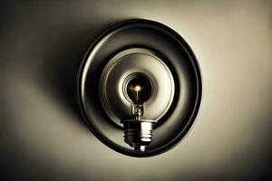en ljus Glödlampa är visad i en cirkulär form. ai-genererad foto
