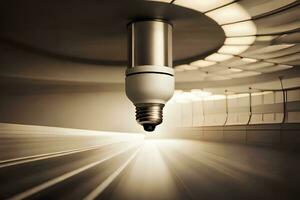 en ljus Glödlampa är visad i en tunnel. ai-genererad foto