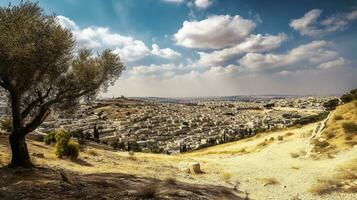 en stor se av jerusalem från de montera av oliver generativ ai foto