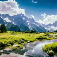 sommar lugn i de alpina berg, bild genererad förbi ai foto