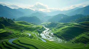 underbar bred vinkel se av terrasserad ris fält, en naturlig undra foto