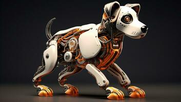 ai genererad hund modern smart valp däggdjur ser djur- husdjur begrepp vetenskap automatisering vän intelligens teknologi framtida hund leksak vit söt robot roligt metall foto