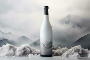 attrapp av lyx vin flaska på en naturlig stil bakgrund foto