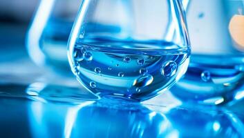 ai genererad rena vatten häller flytande bubbla dryck friska makro dryck glas färsk våt transparent renhet närbild släppa stänk kall blå klar hälsa foto