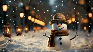 jul ny år festlig skön vinter- snögubbe, bakgrund foto