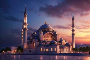 skön moské i de natt stad av istanbul Kalkon. ai genererad. foto