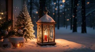 ai generativ en vibrerande mysigt lykta dekoration jul natt foto