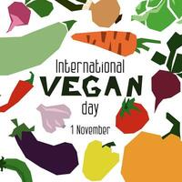 vektor platt illustration av de internationell vegan dag. lämplig för hälsning kort, affisch och baner. geometrisk grönsaker på en vit bakgrund med de inskrift november 1 foto