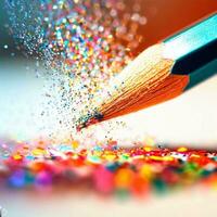 färgad pennor är löst anordnad på färgrik bakgrunder. färgad pennor med sicksack. ai genererad. foto