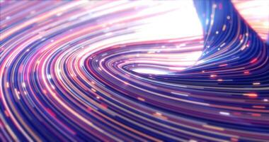 ai-genererad energi abstrakt lila virvlande böjd virvla runt rader av lysande ljus magisk energi ränder och flygande partiklar bakgrund foto