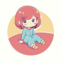 söt söt chibi anime flicka klistermärke bär pyjamas enkel färgrik bakgrund foto