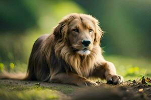 en lejon om på de jord i de gräs. ai-genererad foto