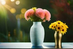 blommor i en vas på en tabell. ai-genererad foto