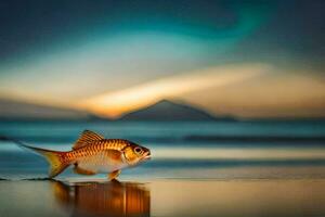 guldfisk på de strand på solnedgång. ai-genererad foto