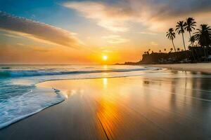 de Sol uppsättningar på de strand i sri lanka. ai-genererad foto